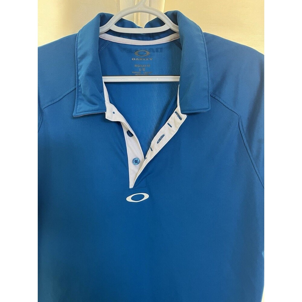Oakley Mens Regular Fit Polo Shirt Large Teal White Short Sleeve Golf Athleisure